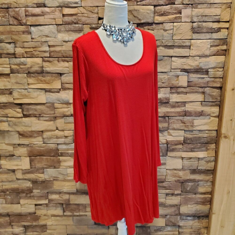 FADED GLORY TUNIC DRESS LONG COLOR RED RAYON/SPANDEX POCKETS SIZE 20(2X)